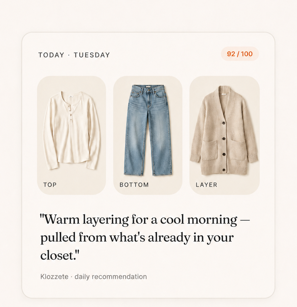 Klozzete daily recommendation — today's outfit card